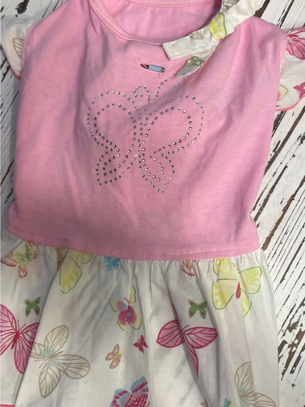 Pink Butterfly Print Dog Dress with Rhinestone Accent